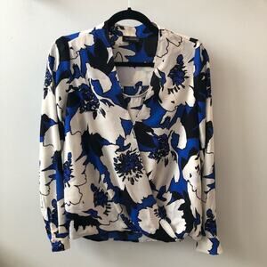 The‎ Limited Women's Blue Black White Floral Faux Cross Front Blouse Size S